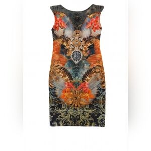 Black Bead Colorful Butterfly Print Mini Dress